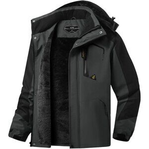 Men's DarkGrey 1 Waterproof Winter Warm Snow Coat Fleece Lined Hiking Ski Jacket
